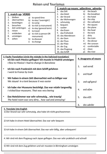 GCSE Ferien/im Urlaub Conti style worksheet