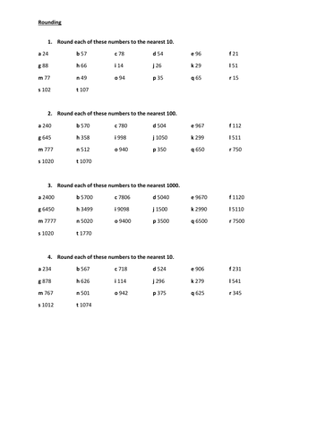 Number: Rounding worksheet with Answers