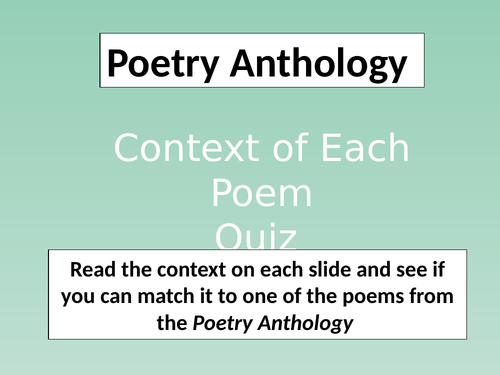 Poetry Anthology Context Revision 'Quiz' Knowledge GCSE Power & Conflict