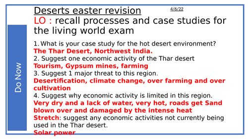 AQA GGSE Geography Thar Desert revision lesson
