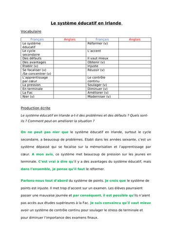 Le système éducatif en Irlande - Irish school system