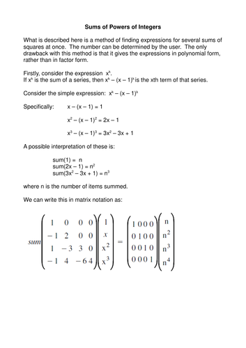 Sums of Powers of Integers