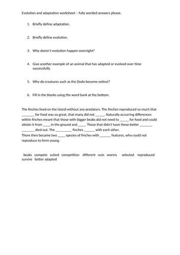 Year 5 - Science - Adaptation and Evolution L1