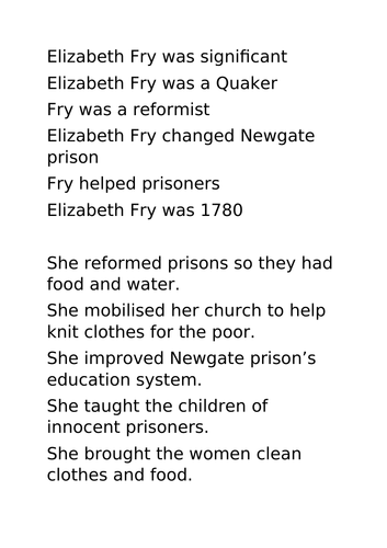 Elizabeth Fry Biography Writing and support resources