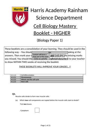 B1 AQA revision questions booklet