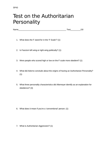 REVISION; The Authoritarian Personality