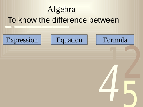 Expressions, equations and formula