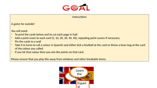 Spanish colour -football or bean bag throwing game