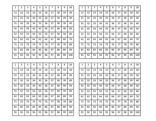 100 Square Printable Templates