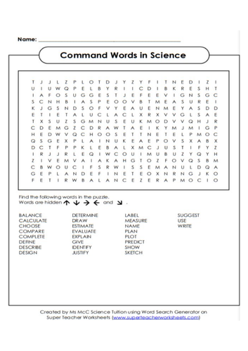 Command words in Science