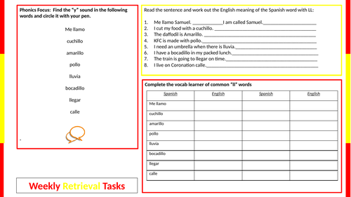 Spanish worksheet on the "LL" sound