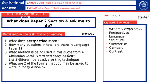 AQA GCSE Language Paper 2  Section A