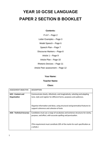 AQA GCSE Language Paper 2 Section B