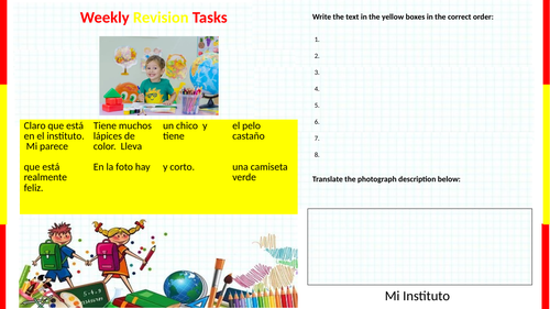 Spanish KS3/GCSE school photo description