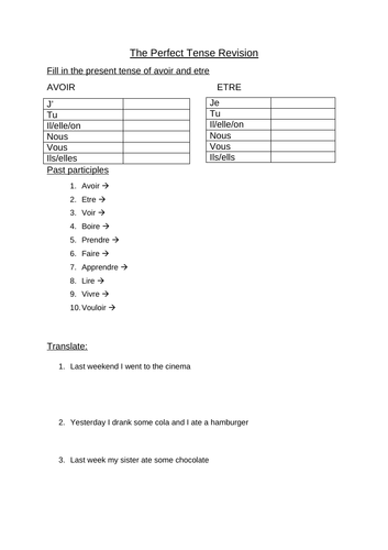 The past perfect tense revision worksheet