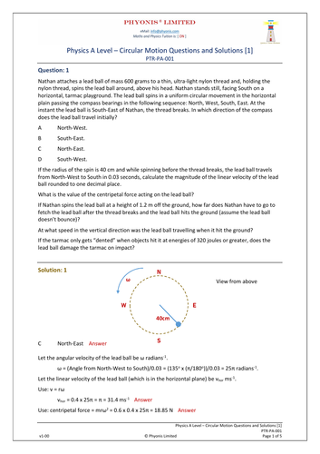 Physics A Level - Circular Motion Questions and Solutions [1] PTR-PA-001