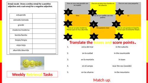 KS3/GCSE Spanish retrieval tasks my town and local area