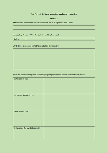 Year 7 Workbook - Using Computers Responsibly