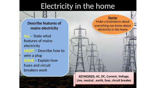 Electricity in the home - describe features of mains electricity