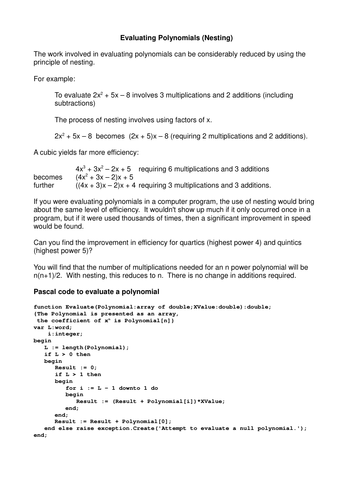 Evaluating Polynomials (Nesting)