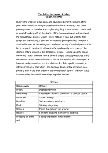 Gothic Short Stories - Complete SOL and Knowledge Organiser