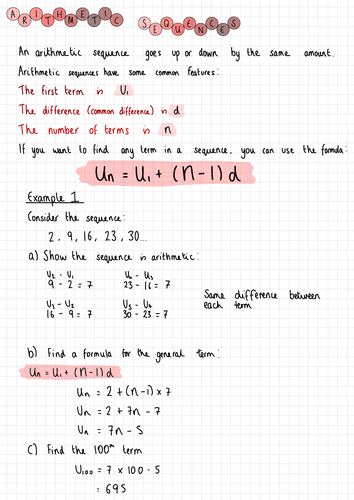 Arithmetic Sequences Notes (IGCSE Cambridge Additional Mathematics)