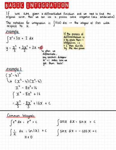 Basic Integration Notes (IGCSE Cambridge Additional Mathematics)