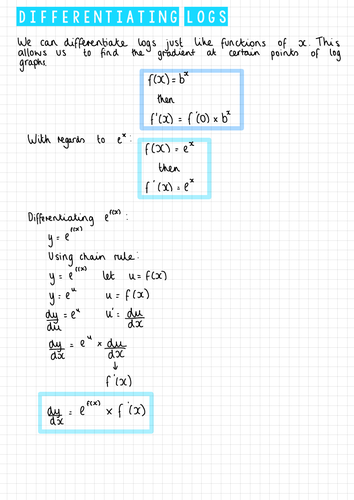 Differentiating Logs Notes (IGCSE Cambridge Additional Mathematics)
