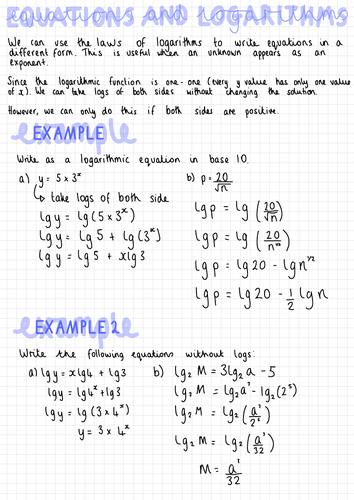 Equations and Logarithms Notes (IGCSE Cambridge Additional Mathematics)