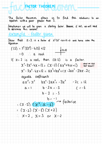 Factor Theorem Notes (IGCSE Cambridge Additional Mathematics)