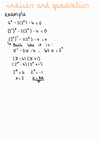 Indices with Quadratic Simultaneous Equations Notes (IGCSE Cambridge Additional Mathematics)