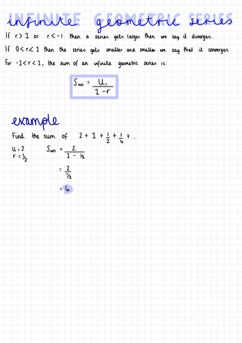 Infinite Geometric Series Notes (IGCSE Cambridge Additional Mathematics)
