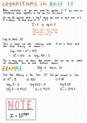 Logs in Base 10 Notes (IGCSE Cambridge Additional Mathematics)