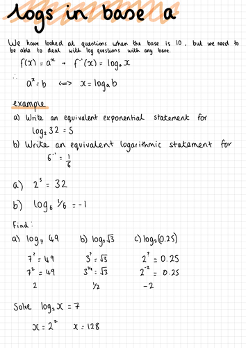 Logs in Base A Notes (IGCSE Cambridge Additional Mathematics)
