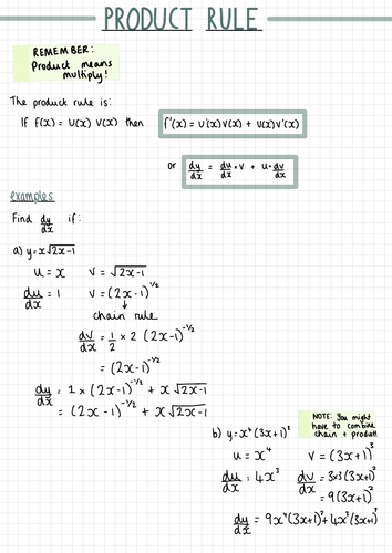 Product Rule Notes (IGCSE Cambridge Additional Mathematics)