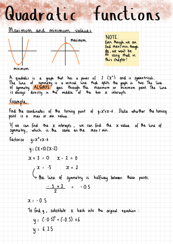 Quadratic Functions Notes (IGCSE Cambridge Additional Mathematics)