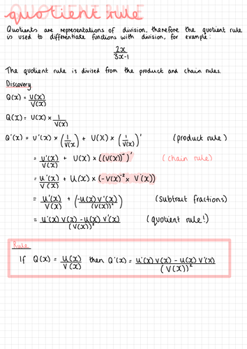 Quotient Rule Notes (IGCSE Cambridge Additional Mathematics)
