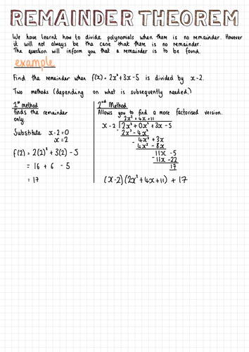 Remainder Theorem Notes (IGCSE Cambridge Additional Mathematics)