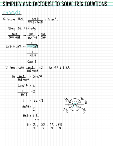 Simplify and Factorise Trig Expressions Notes (IGCSE Cambridge ...