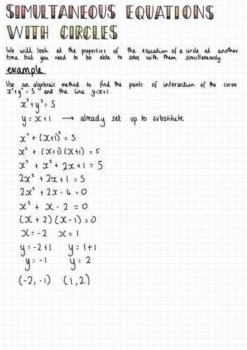 Simultaneous Equations with Circles Notes (IGCSE Cambridge Additional Mathematics)