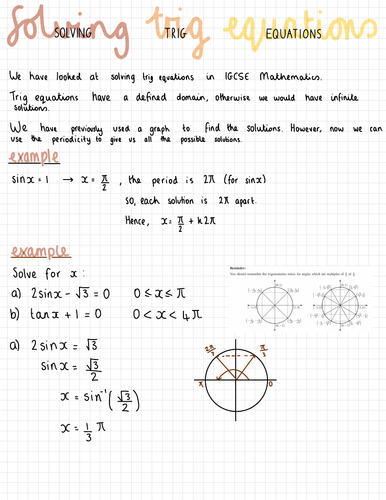 Solving Trigonometric Equations Notes (IGCSE Cambridge Additional Mathematics)