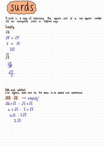 Surds Notes (IGCSE Cambridge Additional Mathematics)