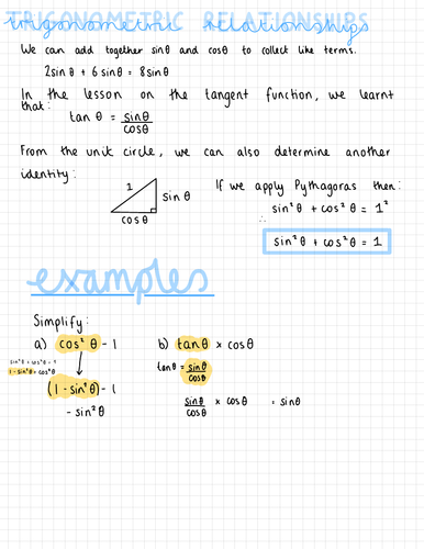 Trigonometric Relationships Notes (IGCSE Cambridge Additional Mathematics)