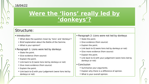 Year 8/9: Were Lions led by Donkeys? Assessment