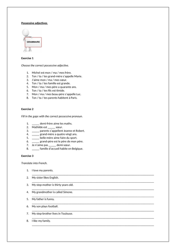 Dynamo 1 – Module 4 – Décris-moi ta famille – Page 84 - Possessive adjectives