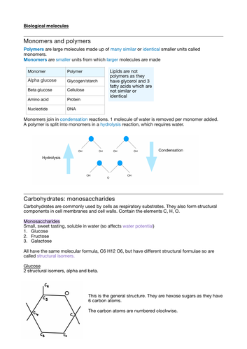 AQA A level Biological molecules