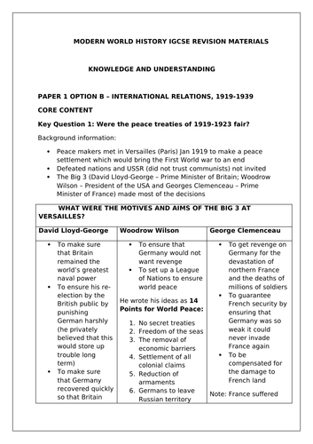 IGCSE MODERN WORLD HISTORY REVISION BOOKLET/NOTES