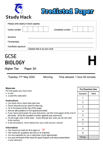 AQA GCSE Biology Triple Higher 2022 PREDICTED PAPERS