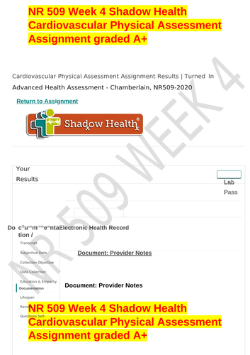 week 4 shadow health assessment assignment
