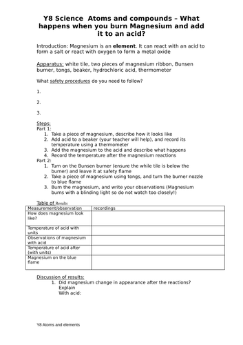 Elements and compounds practical